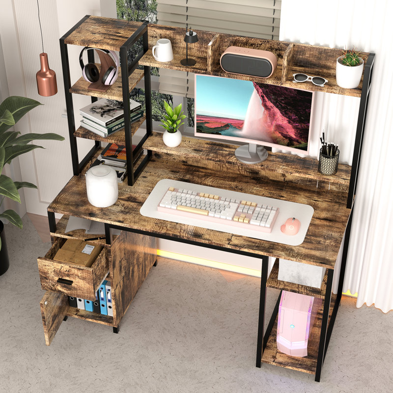 Inbox Zero Knauber Computer Desk with Hutch and Storage Shelf Wayfair